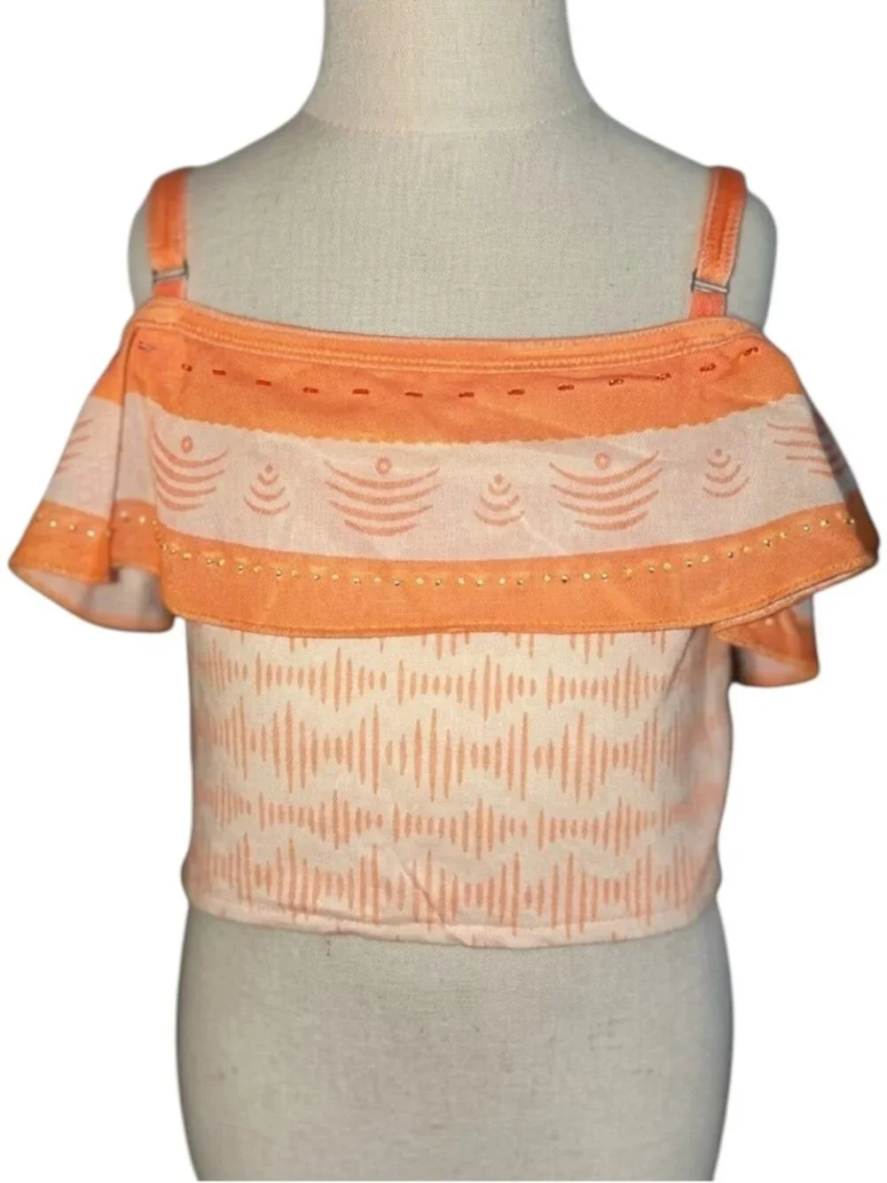 NEW MuaBaby Encanto Mirabel Ruffled Drop Shoulder Tankini Swimsuit Top Swim 140